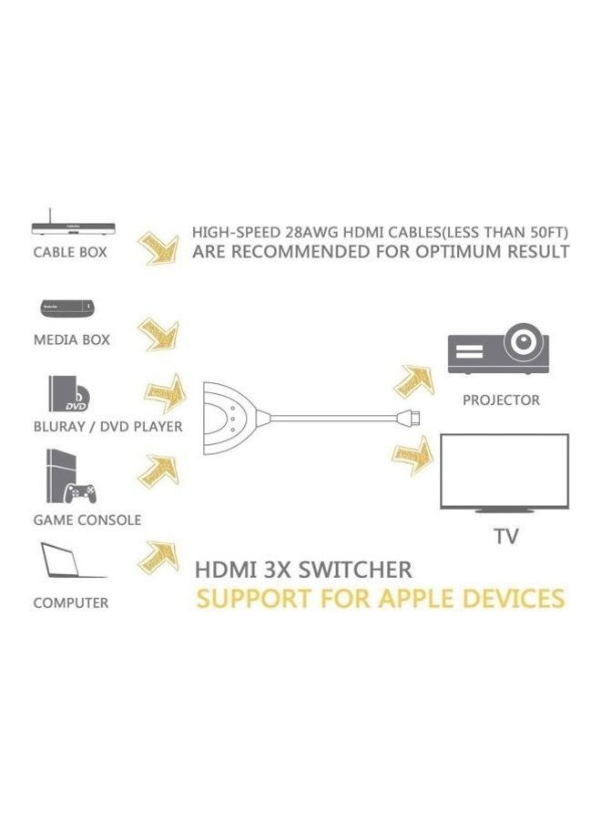 3 Port Hdmi Switch Splitter Cable 4K X 2K Multi Switcher Black - Image 3