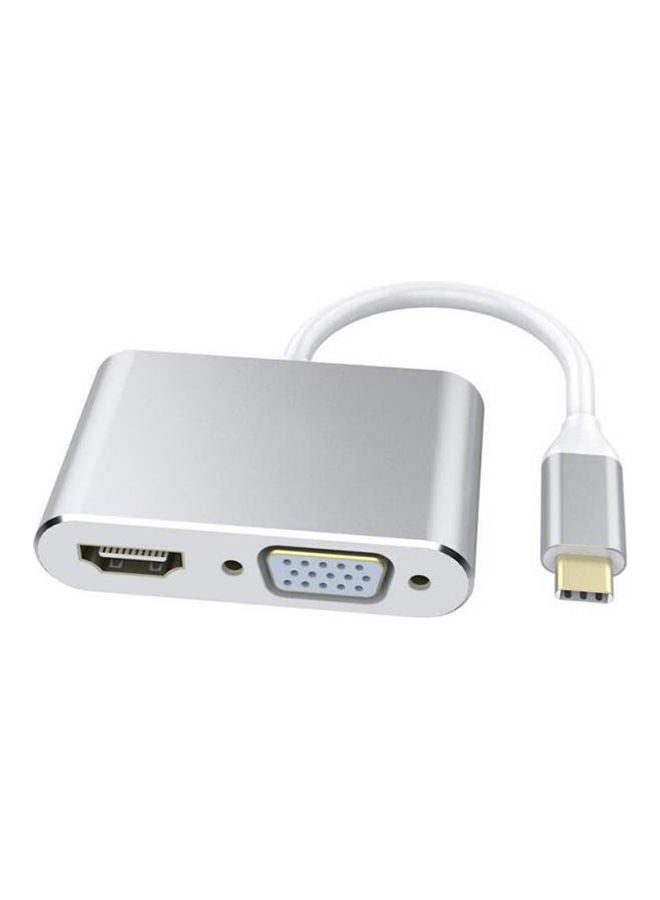 Usb C To Hdmi 4K Vga Adapter, Usb 3.1 Type C To Vga Hdmi Uhd Video Converter For 2018 Ipad Pro/Macbook Pro/Chromebook/Lenovo 900/Dell Xps/Samsung Galaxy S8 S9 Silver  - Image 1