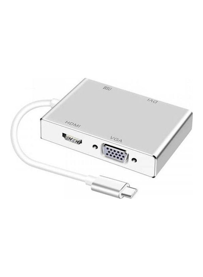 محول 4 في 1 من USB C إلى HDMI من Type C إلى VGA وDVI وUSB 3.0 أبيض - Image 1