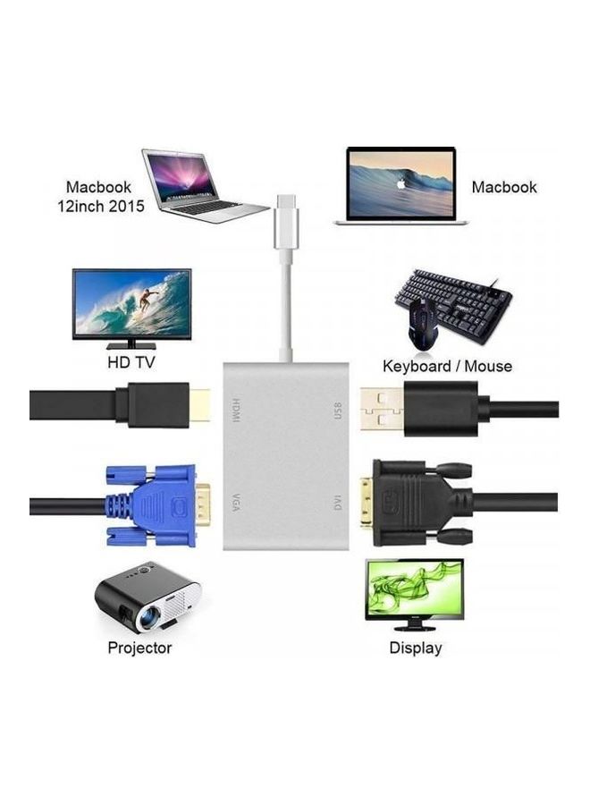 محول 4 في 1 من USB C إلى HDMI من Type C إلى VGA وDVI وUSB 3.0 أبيض - Image 2