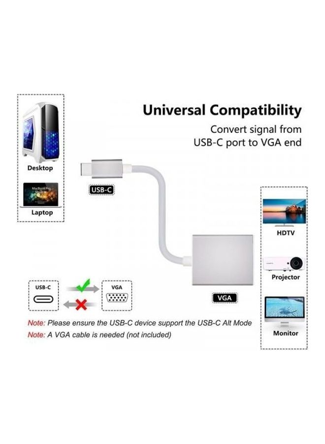Type C To Vga Adapter Compatible For Apple New Mac Book Silver  - Image 3