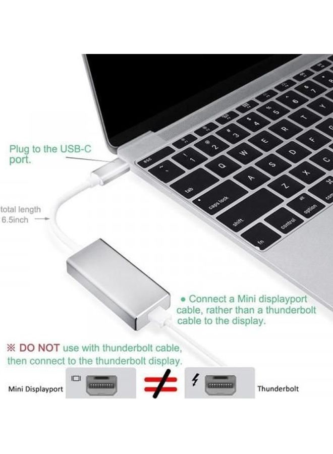 Usb Type C To Mini Display Port Adapter For Macbook Port Air Ipad Pro 2018 Surface Dell Samsung Silver - Image 2