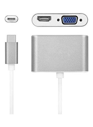 محول 2 في 1 بمنفذ USB Type C إلى منفذ HDMI VGA ومنفذ USB 3.1 Type C إلى منفذ VGA HDMI لأجهزة ماك بوك/كروم بوك بكسل/جالاكسي اس 8 وأجهزة أخرى من النوع سي فضي - v1614520522/N44789123A_1