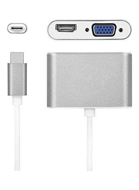 Usb Type C To Hdmi Vga Adapter, 2 In 1 Usb 3.1 Type C To Vga Hdmi Converter For Macbook/Chrome Book Pixel/Galaxy S8 And Other Type-C Devices Silver