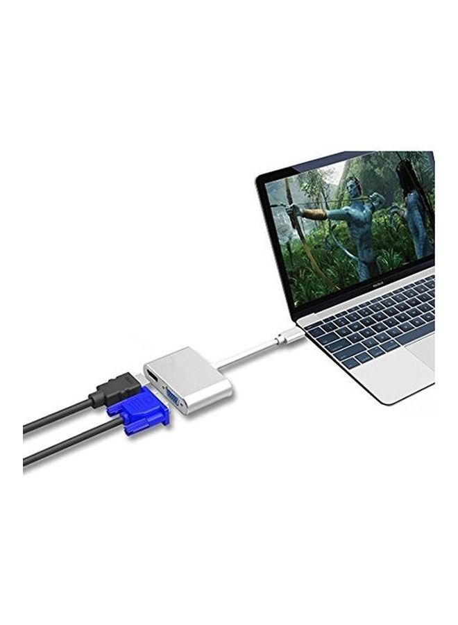 ماركة غير محددة - محول 2 في 1 بمنفذ USB Type C إلى منفذ HDMI VGA ومنفذ USB 3.1 Type C إلى منفذ VGA HDMI لأجهزة ماك بوك/كروم بوك بكسل/جالاكسي اس 8 وأجهزة أخرى من النوع سي فضي - Image 1