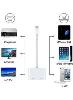 Generic Lightning To Hdmi Adapter 1080P Lightning Digital AV Adapter With Lightning Charging Port Hdmi Sync Screen Connector For Iphone & Ipad White  - Image 3