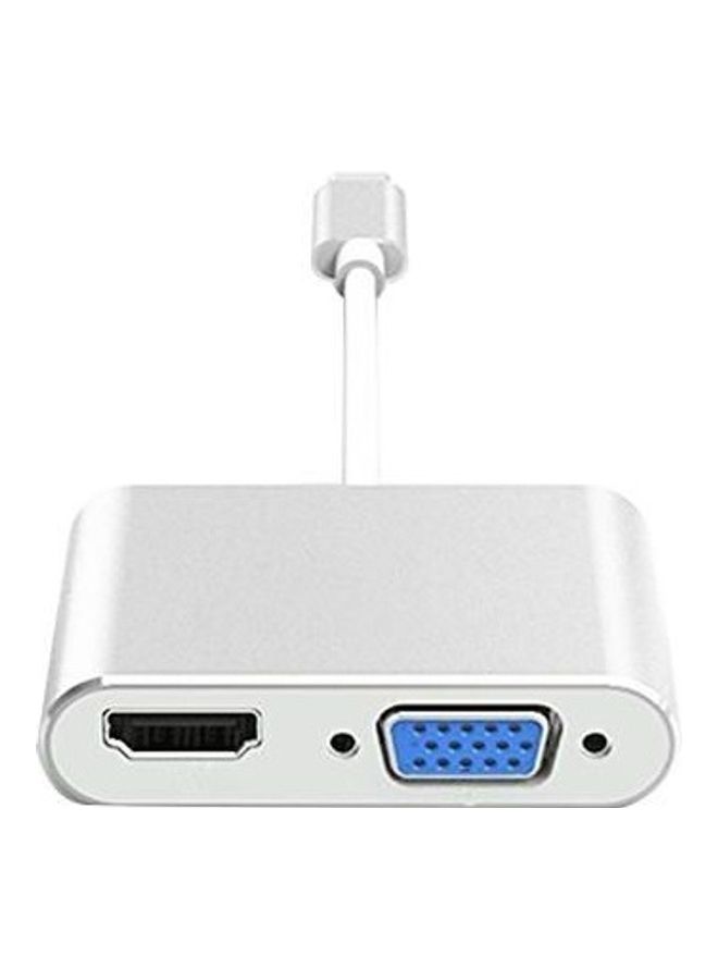 ماركة غير محددة - محول 2 في 1 بمنفذ USB Type C إلى منفذ HDMI VGA ومنفذ USB 3.1 Type C إلى منفذ VGA HDMI لأجهزة ماك بوك/كروم بوك بكسل/جالاكسي اس 8 وأجهزة أخرى من النوع سي فضي - Image 1