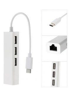 Generic USB 3.1 Type C To 3 Ports USB 2.0 Hub With Ethernet Network Lan Adapter For Home Office White  - Image 1