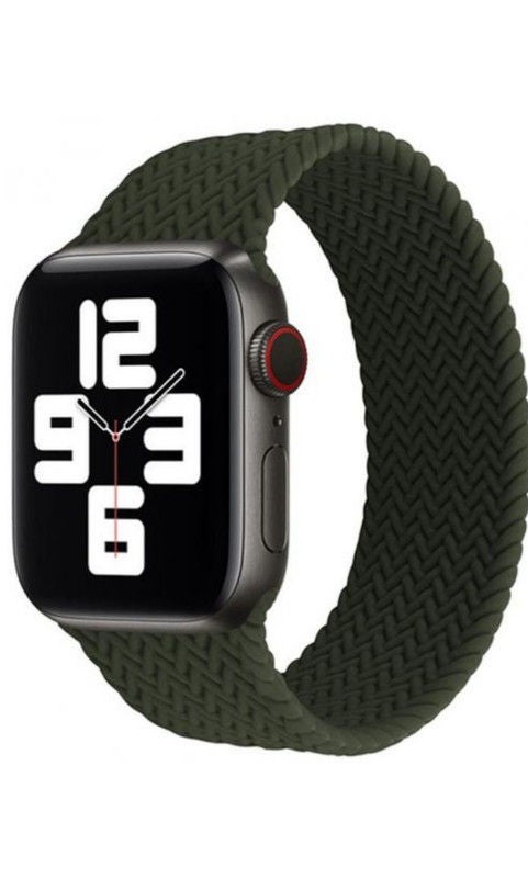 Braided Solo Silicone Loop Strap Band For Apple Watch 1, 2, 3, 4, 5, 6 Se 38/40 Dark Green