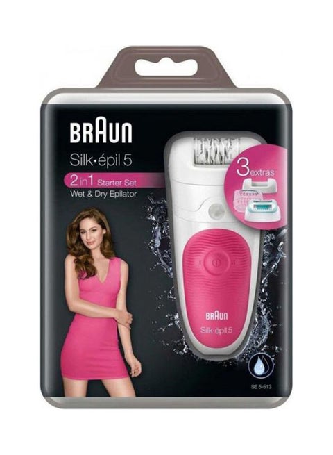 Silk-Epil 5 Wet and Dry Epilator for Women - SE 5513 Fuchia/White