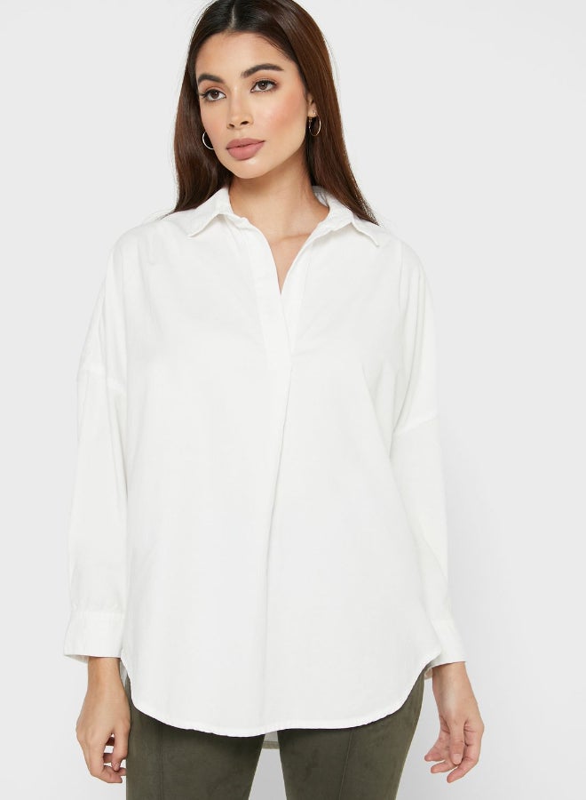 French Connection Viro Pleat Detail Placket Shirt White - Image 1