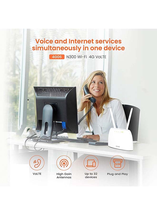Tenda - 4G06 3G/4G Volte N300 Wi-Fi Router White - Image 1