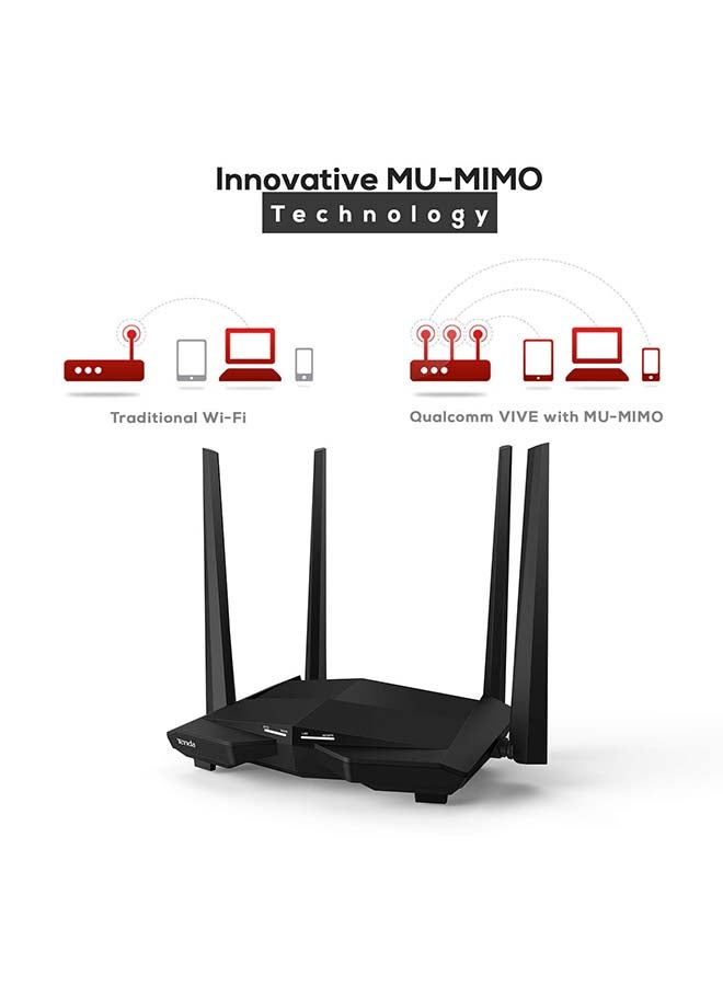 Tenda - MU-MIMI Smart Dual Band Gigabit Wifi Router Black - Image 1