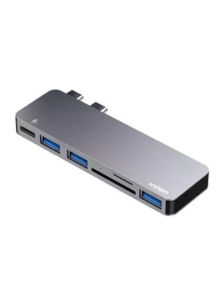 6-In-1 Docking Station Dual USB Type-C HUB Adapter For MacBook Pro And Air Grey/Black - v1614583957/N36411979A_1