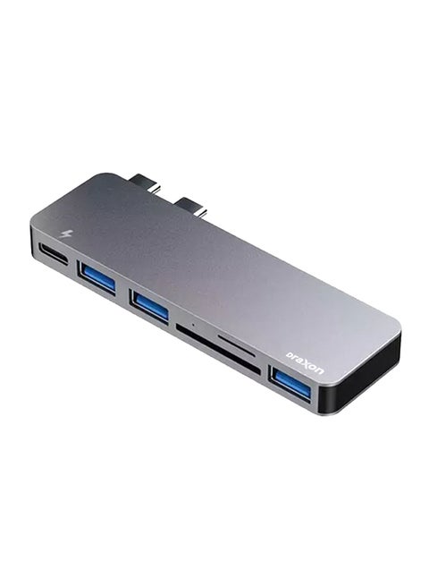 6-In-1 Docking Station Dual USB Type-C HUB Adapter For MacBook Pro And Air Grey/Black