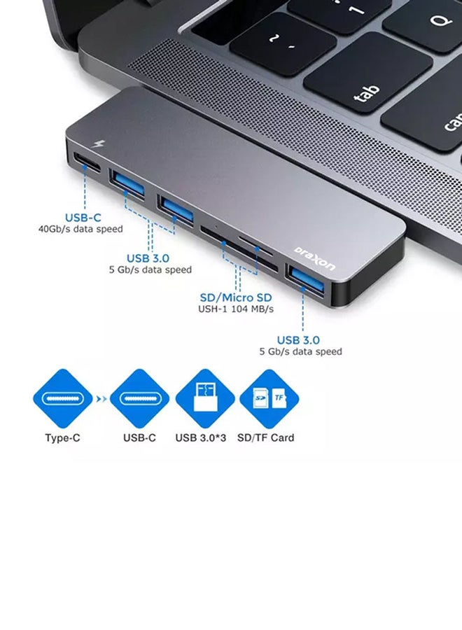6-In-1 Docking Station Dual USB Type-C HUB Adapter For MacBook Pro And Air Grey/Black