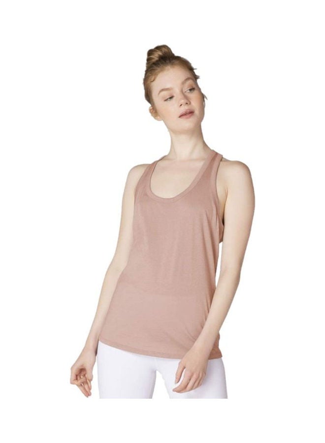 All About It Racerback Sleeveless Tank Beige
