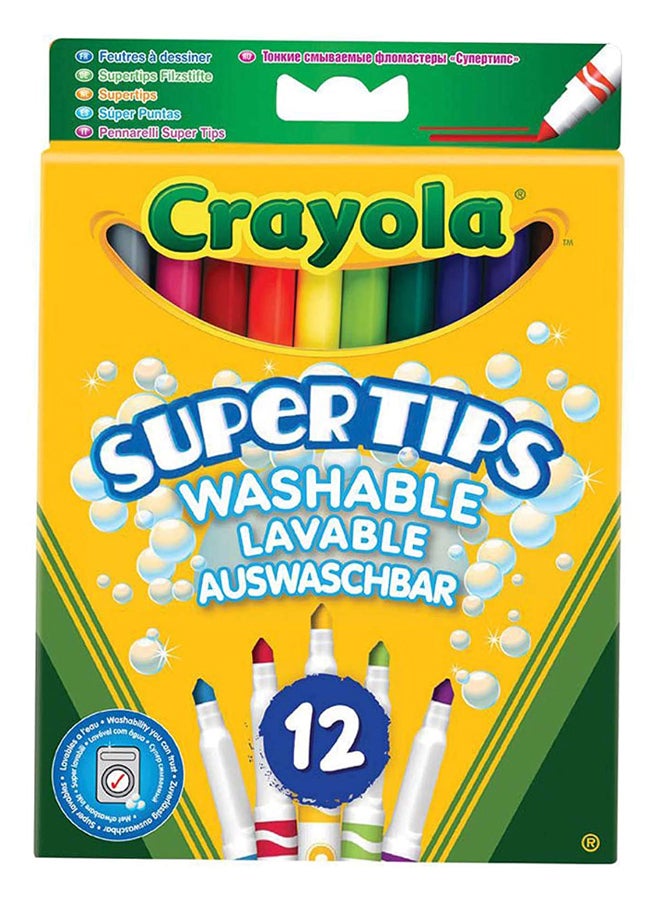 كرايولا مجموعة أقلام ماركر سوبر تيبس بلاستيكية قابلة للغسل من 12 قطعة 12سم