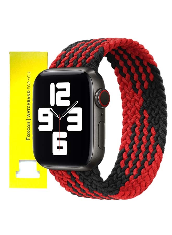 Foxcon - Replacement  Braided Solo Loop Apple Watch Band for 45/44/42 mm Small Black/Red - Image 1