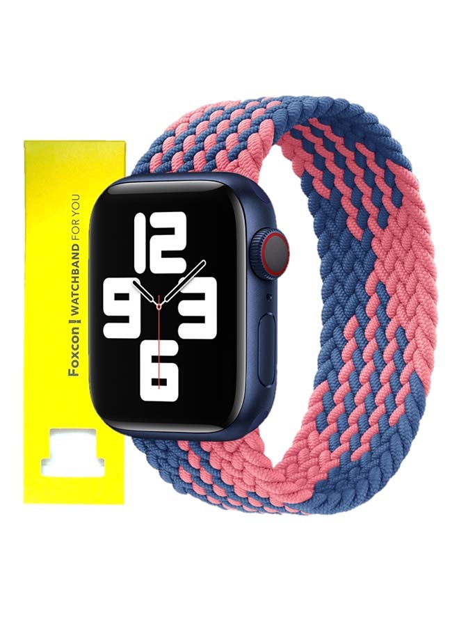 Foxcon - Replacement  Braided Solo Loop Apple Watch Band for 45/44/42 mm Small Blue/Pink - Image 1