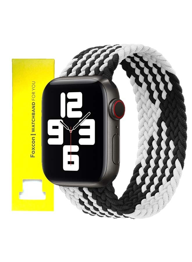 Foxcon - Replacement  Braided Solo Loop Apple Watch Band for 45/44/42 mm Medium Black/White - Image 1