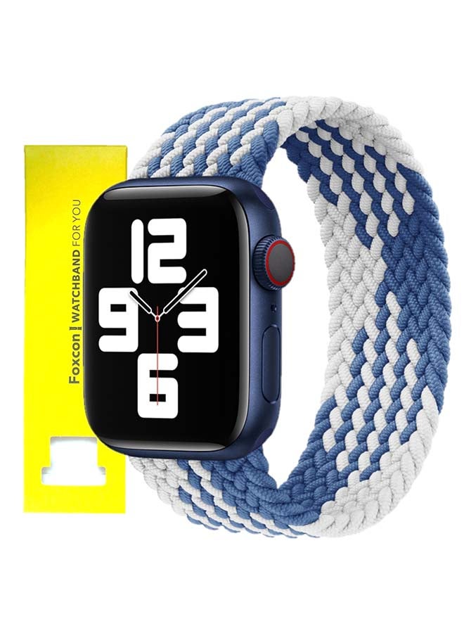 Foxcon - Replacement  Braided Solo Loop Apple Watch Band for 41/40/38 mm Medium Blue/White - Image 1