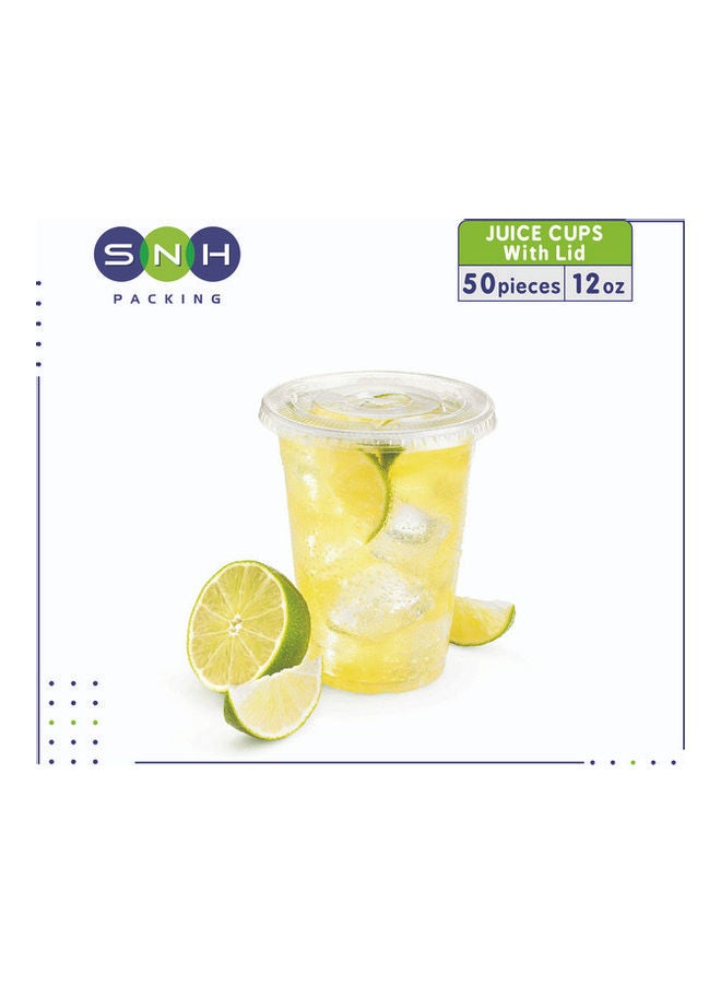 SNH Packing - 50-Piece Disposable Plastic Juice Cup With Lid 12oz Clear - Image 1