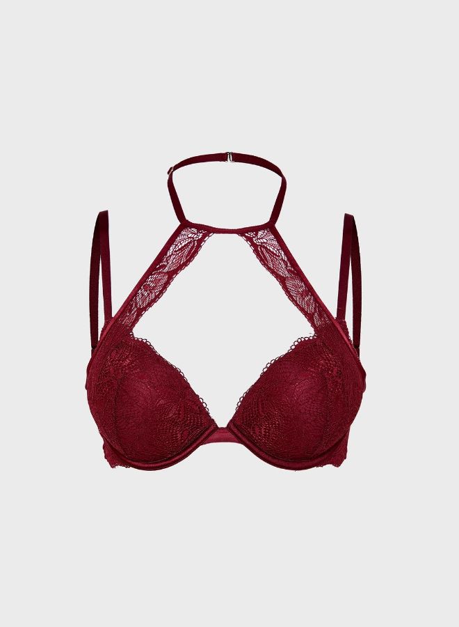 La Senza - Lace Detail Halter Bra Red - Image 1