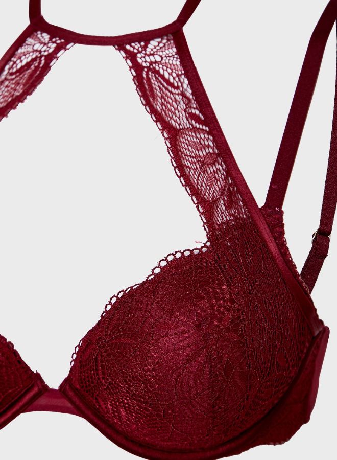 La Senza - Lace Detail Halter Bra Red - Image 1