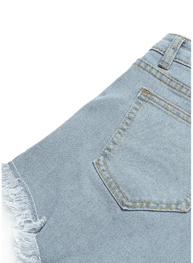 Splice Wide Leg Sheer Mesh Stars Print High Waist Loose Pants Blue/White - Image 2