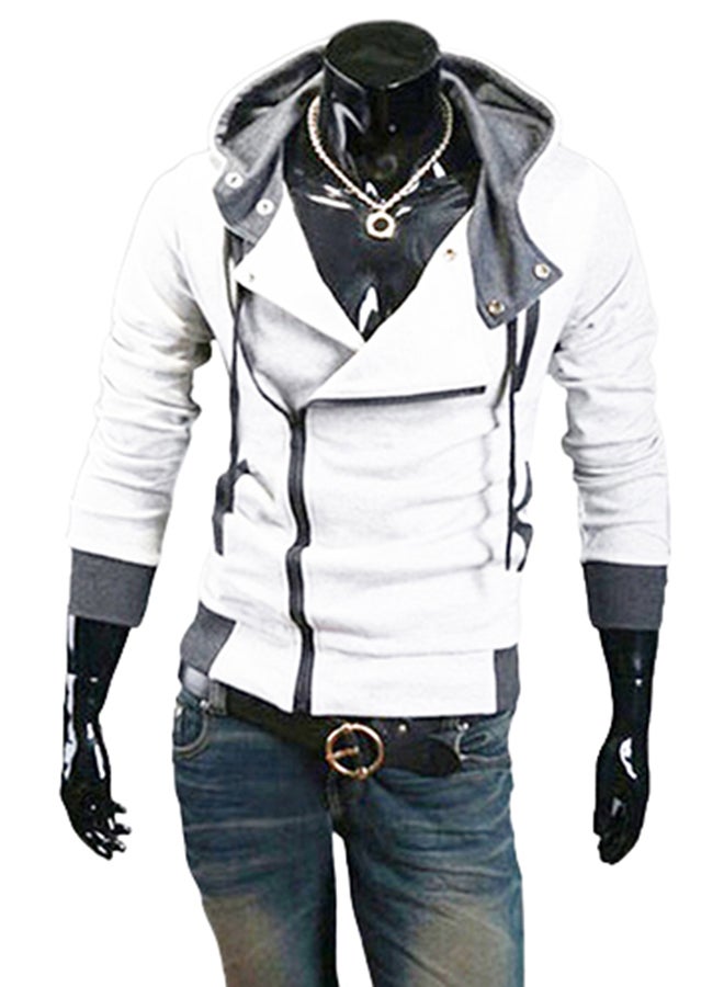 Fashion Side Zip Long Sleeve Hooded Sweatshirt White  - Image 1