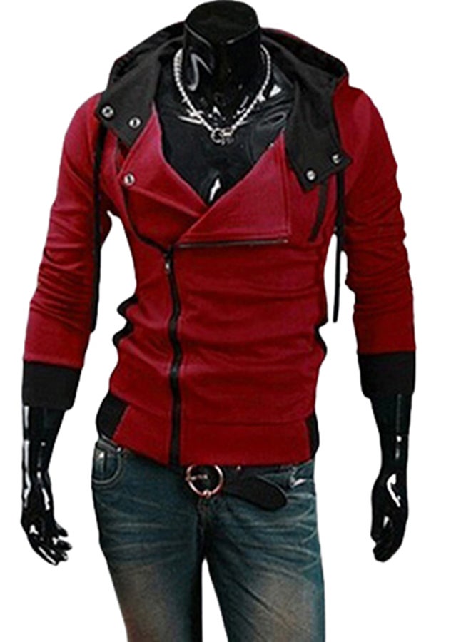 Fashion Side Zip Long Sleeve Hooded Sweatshirt Red 