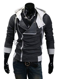 Fashion Side Zip Long Sleeve Hooded Sweatshirt Dark Grey
