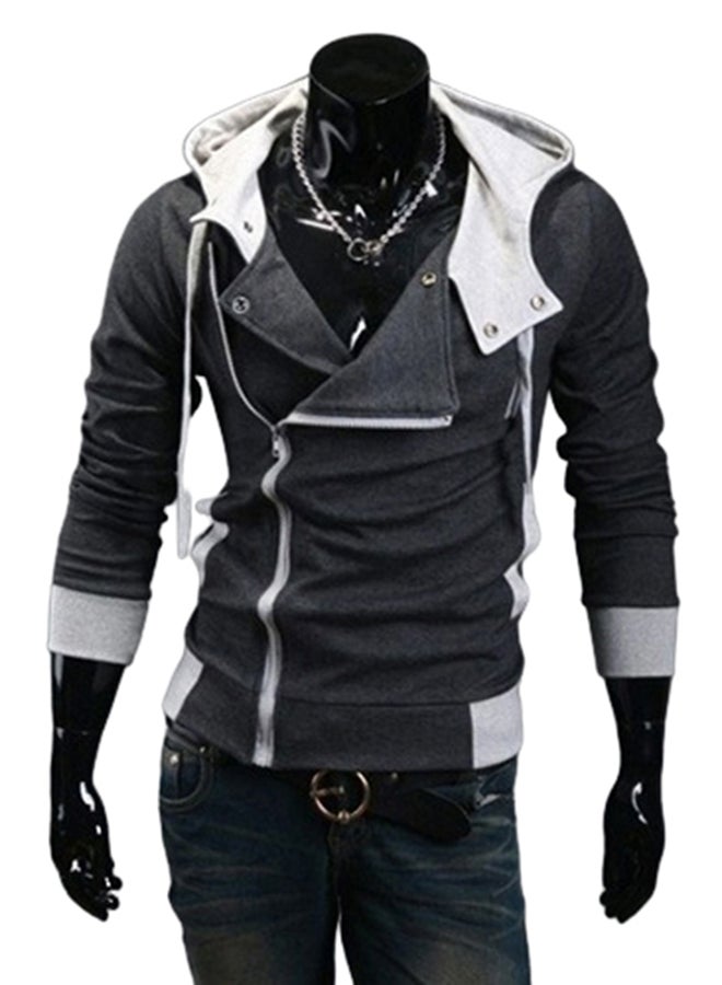 Generic - Fashion Side Zip Long Sleeve Hooded Sweatshirt Dark Grey - Image 1