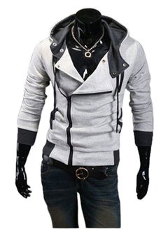 Fashion Side Zip Long Sleeve Hooded Sweatshirt Light Grey