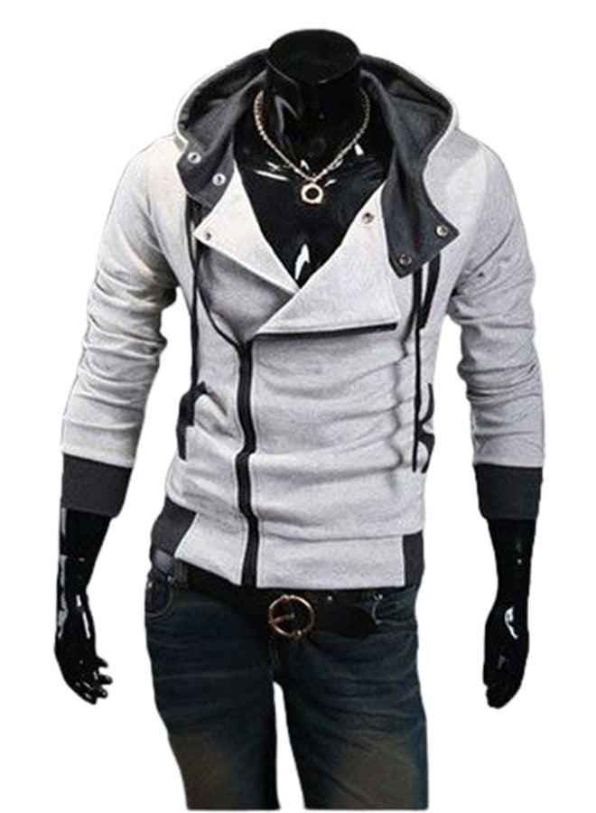 Generic - Fashion Side Zip Long Sleeve Hooded Sweatshirt Light Grey - Image 1
