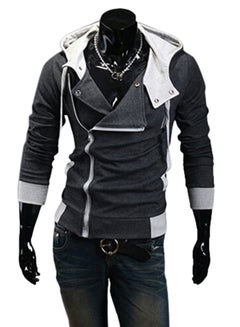 Fashion Side Zip Long Sleeve Hooded Sweatshirt Dark Grey