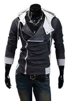Fashion Side Zip Long Sleeve Hooded Sweatshirt Dark Grey