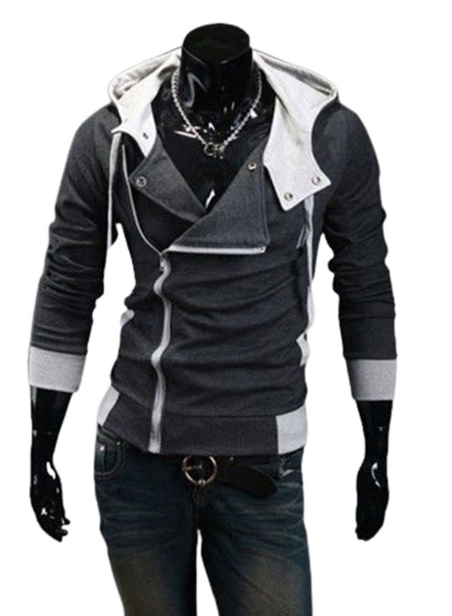 Generic - Fashion Side Zip Long Sleeve Hooded Sweatshirt Dark Grey - Image 1