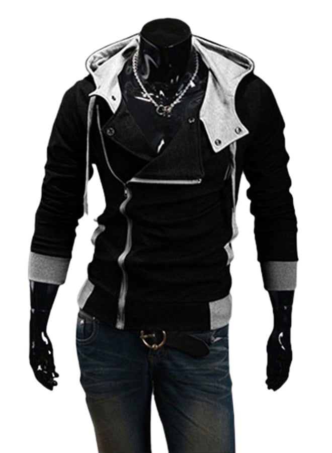 Fashion Side Zip Long Sleeve Hooded Sweatshirt Black 