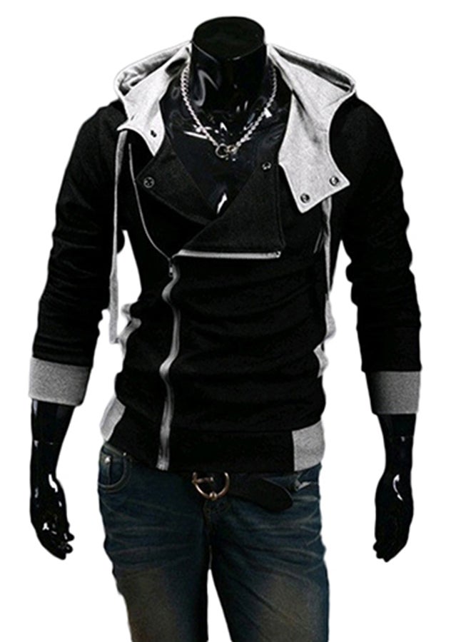 Fashion Side Zip Long Sleeve Hooded Sweatshirt Black 