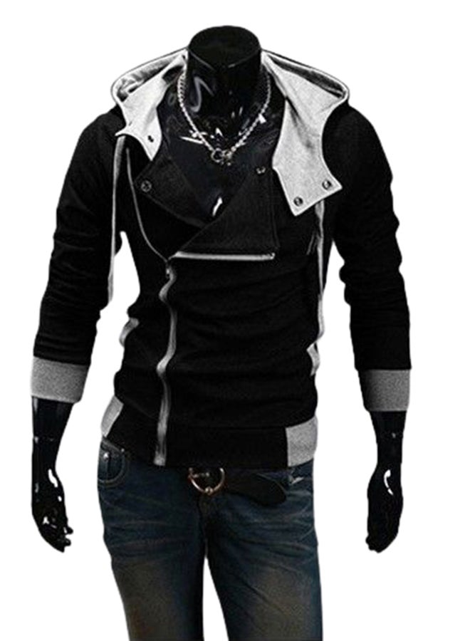 Fashion Side Zip Long Sleeve Hooded Sweatshirt Black 
