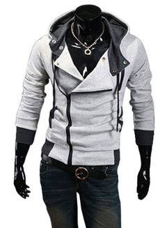 Fashion Side Zip Long Sleeve Hooded Sweatshirt Light Grey