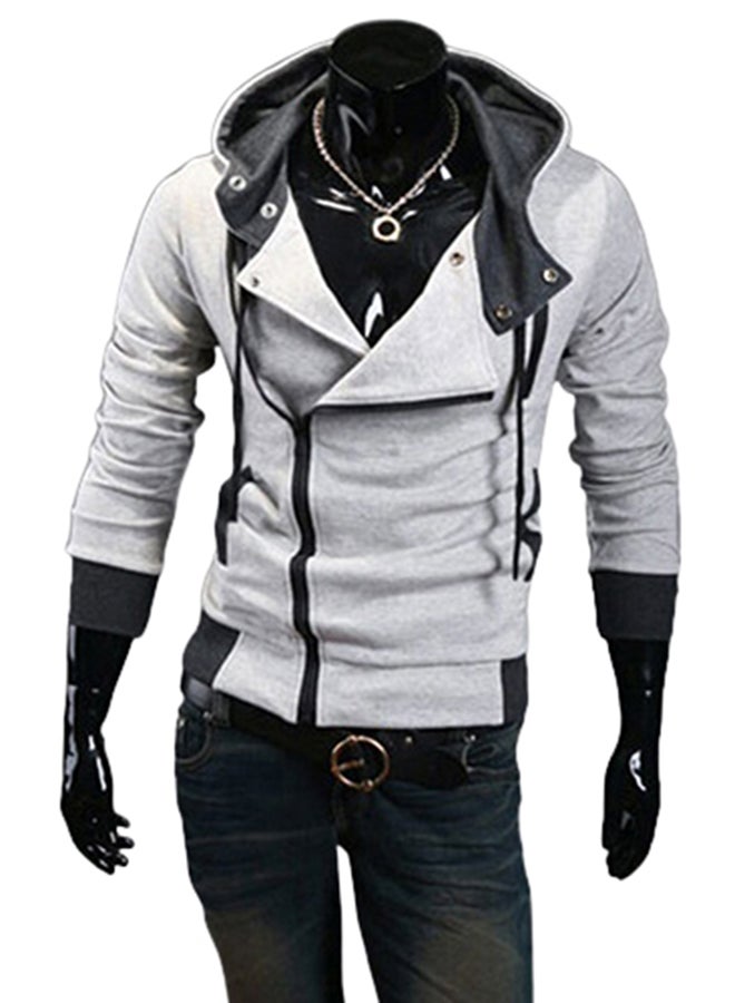 Generic - Fashion Side Zip Long Sleeve Hooded Sweatshirt Light Grey - Image 1