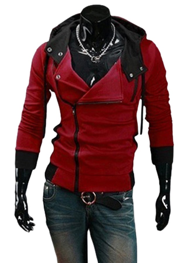 Fashion Side Zip Long Sleeve Hooded Sweatshirt Red 