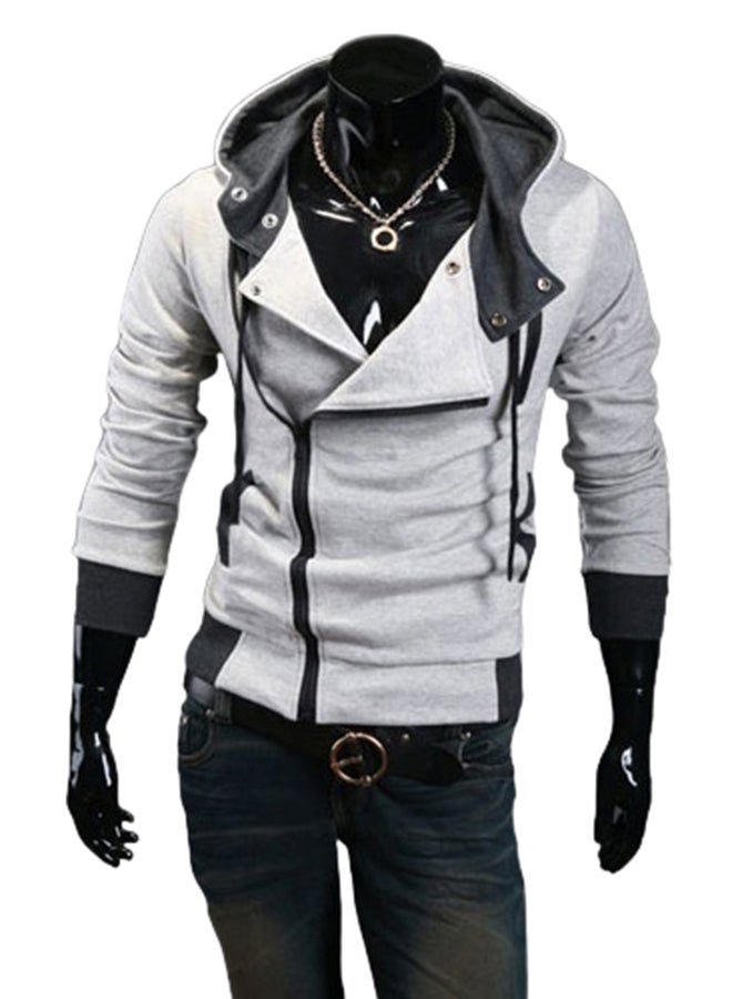 Fashion Side Zip Long Sleeve Hooded Sweatshirt Grey