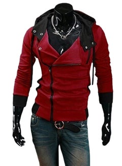 Fashion Side Zip Long Sleeve Hooded Sweatshirt Wine Red