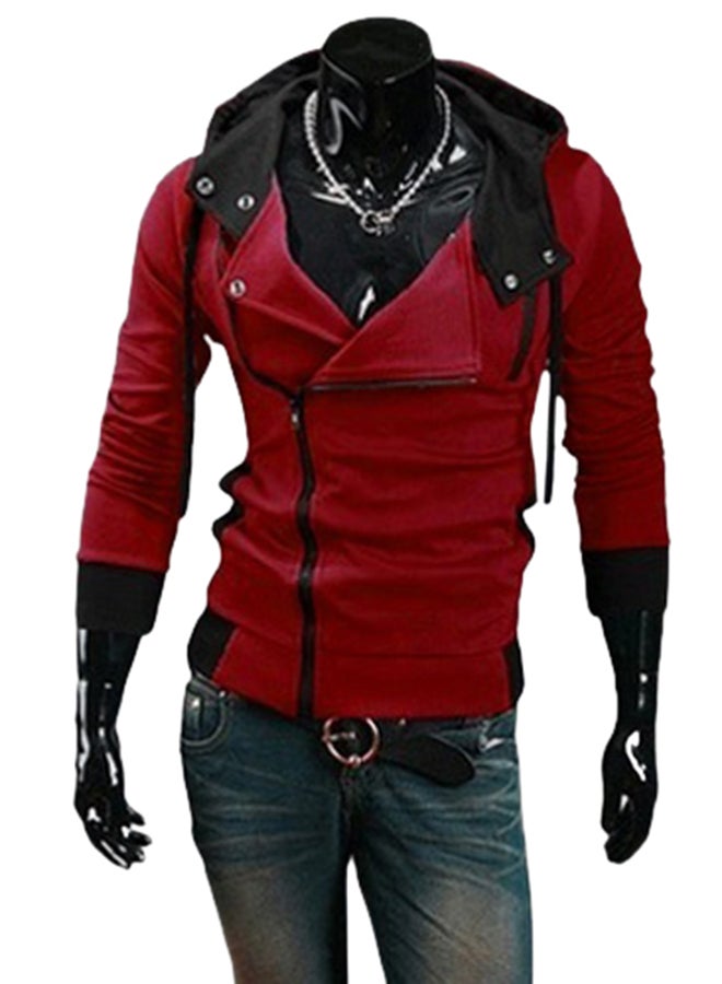 Generic - Fashion Side Zip Long Sleeve Hooded Sweatshirt Wine Red - Image 1