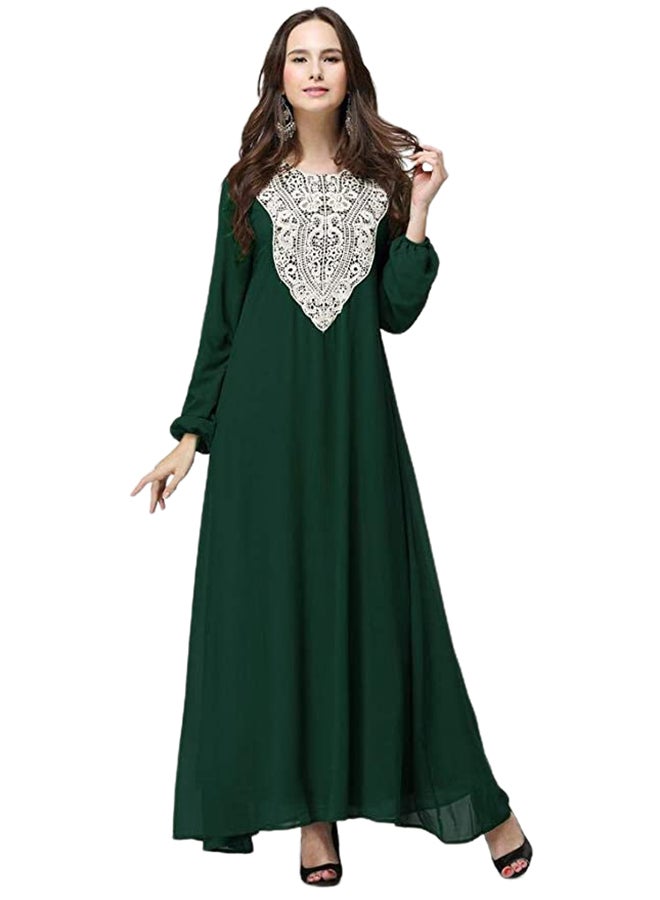 فستان بأكمام طويلة مزين بأبلكيه على الطراز الإسلامي أخضر - Image 1