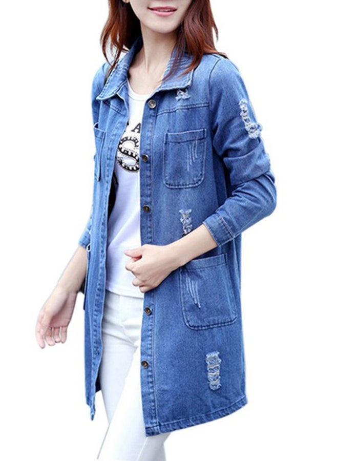Plus Size Autumn Fashion Loose Denim Jeans Coat Blue - Image 1